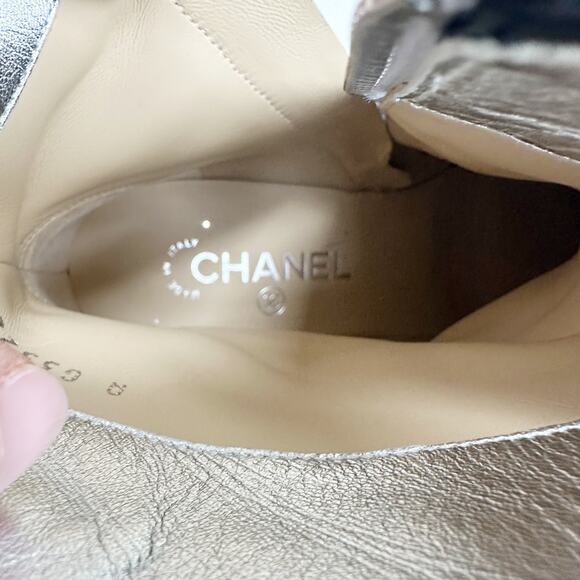 Chanel CC Sliver Glitter Ankle Boot Cap Toe Black Patent Bootie Milky Way Runway - Picture 4 of 16